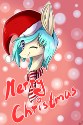 Size: 3000x4500 | Tagged: safe, artist:verimors, oc, oc only, pony, christmas, clothes, hat, holiday, merry christmas, santa hat, scarf, solo, tongue out