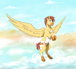 Size: 3543x3188 | Tagged: safe, artist:sunstriderart, oc, oc only, oc:sunstrider, pegasus, pony, cloud, high res, male, solo, stallion