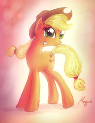 Size: 1000x1293 | Tagged: safe, artist:magfen, applejack, earth pony, pony, g4, female, grin, smiling, solo