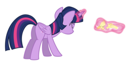 Size: 1000x500 | Tagged: safe, artist:byteslice, fluttershy, twilight sparkle, alicorn, pegasus, pony, bats!, g4, .svg available, butt, duo, eyes closed, female, magic, mare, plot, simple background, svg, transparent background, twilight sparkle (alicorn), vector