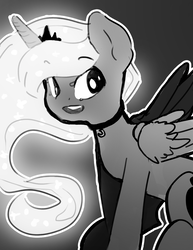 Size: 1280x1656 | Tagged: safe, artist:darkflame75, princess luna, pony, lunadoodle, g4, female, grayscale, monochrome, solo, traditional art