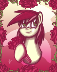 Size: 3300x4200 | Tagged: safe, artist:ladyanidraws, roseluck, pony, g4, bouquet, female, flower, high res, patreon, patreon reward, rose, solo, thorn