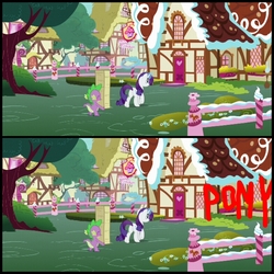 Size: 785x784 | Tagged: safe, edit, edited screencap, screencap, rarity, spike, dragon, g4, honest apple, my little pony: friendship is magic, comparison, hidden message, pareidolia