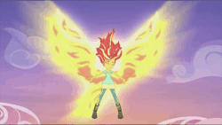 Size: 602x340 | Tagged: safe, screencap, sunset shimmer, equestria girls, g4, my little pony equestria girls: rainbow rocks, my past is not today, animated, female, fiery shimmer, fiery wings, gif, happy, sunset phoenix