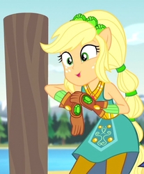 Size: 657x792 | Tagged: safe, screencap, applejack, equestria girls, g4, my little pony equestria girls: legend of everfree, crystal guardian, gauntlet, gem, ponied up, super ponied up