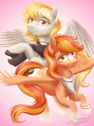 Size: 1024x1365 | Tagged: safe, artist:novaintellus, oc, oc only, oc:serenity, oc:white feather, pony, duo, serenither