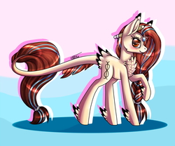 Size: 1200x1000 | Tagged: safe, artist:inspiredpixels, oc, oc only, oc:pixel, original species, pony, female, leonine tail, pencil, solo, tail feathers, winged hooves