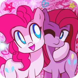 Size: 2500x2500 | Tagged: safe, artist:marymintgreen, pinkie pie, earth pony, pony, g4, duality, high res, hug, one eye closed, pinkamena diane pie