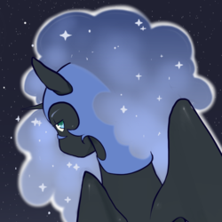 Size: 1000x1000 | Tagged: safe, artist:tipsie, edit, nightmare moon, alicorn, pony, g4, ethereal mane, female, icon, lidded eyes, looking back, mare, solo, starry mane, stars