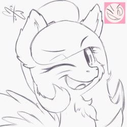 Size: 900x900 | Tagged: safe, artist:malwinters, oc, oc only, oc:nightwind, pony, chest fluff, expressions, monochrome, one eye closed, solo, wink