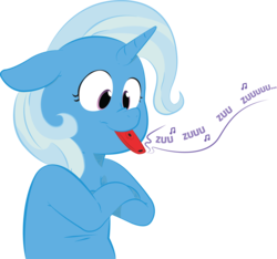 Size: 2991x2797 | Tagged: safe, artist:raph13th, editor:lyracorn, trixie, pony, unicorn, comic:glim glam and pals, g4, crossed arms, female, floppy ears, happy, high res, kazoo, mare, musical instrument, nose wrinkle, simple background, solo, transparent background