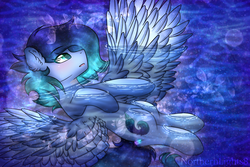 Size: 1024x683 | Tagged: safe, artist:northlights8, oc, oc only, oc:tidal breeze, pegasus, pony, floating, male, on back, solo, spread wings, stallion, water, wings
