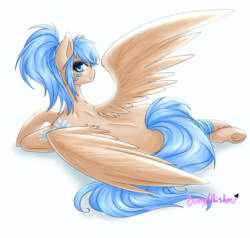 Size: 1024x975 | Tagged: safe, artist:bunnywhiskerz, oc, oc only, pegasus, pony, female, looking back, mare, simple background, solo, white background