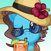 Size: 200x200 | Tagged: safe, oc, oc only, oc:spelling bee, pony, drink, flower, flower in hat, hat, lime, solo, straw, sunglasses