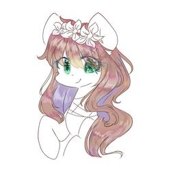 Size: 768x768 | Tagged: safe, artist:windymils, oc, oc only, oc:black wings, pony, bust, female, floral head wreath, flower, mare, portrait, solo, wip