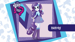 Size: 2560x1440 | Tagged: safe, rarity, equestria girls, g4, official, equestria girls logo, equestria girls plus, female, mlp club, ponied up, solo, wallpaper
