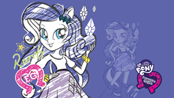 Size: 2560x1440 | Tagged: safe, rarity, equestria girls, g4, official, female, mlp club, my little pony logo, ponied up, solo, wallpaper