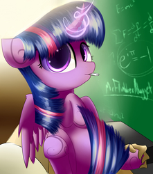 Size: 3000x3400 | Tagged: safe, artist:a8f12, twilight sparkle, alicorn, human, pony, g4, chalk, chalkboard, cute, high res, holding a pony, magic, physics, solo focus, spread wings, twilight sparkle (alicorn), wings