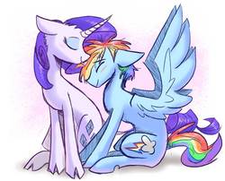 Size: 1051x851 | Tagged: safe, artist:heeeeresizzy, rainbow dash, rarity, pony, g4, blushing, female, heart, lesbian, ship:raridash, shipping