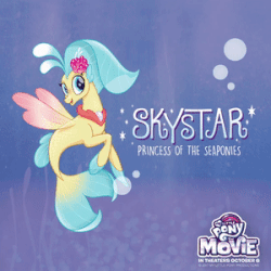 Size: 300x300 | Tagged: safe, princess skystar, pony, seapony (g4), g4, my little pony: the movie, official, animated, bubble, cute, dorsal fin, female, fin, fins, fish tail, flower, flower in hair, flowing mane, flowing tail, freckles, gif, jewelry, looking at you, my little pony logo, necklace, ocean, open mouth, open smile, pearl necklace, smiling, smiling at you, solo, tail, underwater, water