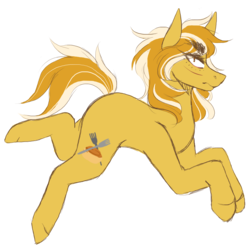 Size: 1453x1435 | Tagged: safe, artist:penkiepuu, oc, oc only, oc:brittle biscuit, earth pony, pony, angry, colored sketch, contest prize, earth pony oc, female, looking at you, raised leg, scar, simple background, solo, transparent background