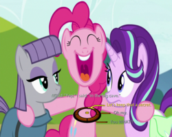 Size: 750x600 | Tagged: safe, edit, edited screencap, editor:korora, screencap, maud pie, pinkie pie, starlight glimmer, g4, rock solid friendship, dialogue wheel, mass effect, text