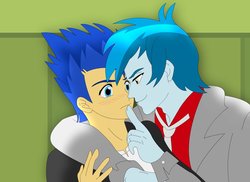 Size: 1600x1163 | Tagged: safe, artist:supermaxx92, flash sentry, thunderbass, equestria girls, g4, couple, gay, male, shipping, thunderflash