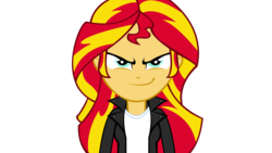 Size: 2560x1440 | Tagged: safe, artist:ngrycritic, sunset shimmer, equestria girls, g4, clothes, evil smile, female, negan, negan shimmer, simple background, smiling, smirk, solo, the walking dead, transparent background, vector