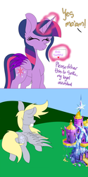 Size: 1280x2564 | Tagged: safe, artist:tomboygirl45, derpy hooves, twilight sparkle, alicorn, pony, princessponk, g4, ask, flying, misspelling, tumblr, twilight sparkle (alicorn), twilight's castle