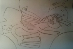 Size: 2117x1439 | Tagged: safe, artist:background-anon-l23, twilight sparkle, pony, seapony (g4), g4, my little pony: the movie, bubble, female, pencil drawing, seaponified, seapony twilight, sketch, sleeping, solo, species swap, throne, traditional art