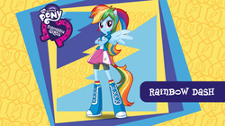 Size: 2560x1440 | Tagged: safe, rainbow dash, equestria girls, g4, official, crossed arms, equestria girls logo, equestria girls plus, female, mlp club, ponied up, solo, wallpaper