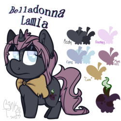 Size: 1600x1600 | Tagged: safe, artist:binkyt11, oc, oc only, oc:belladonna lamia, pony, unicorn, apple, chibi, ear fluff, female, mare, reference sheet, rotten apple, simple background, solo, transparent background