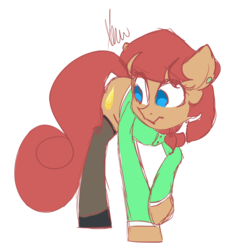 Size: 2048x2048 | Tagged: safe, artist:vanillashineart, oc, oc only, oc:scarlet topaz, pony, ascot, clothes, ear piercing, earring, high res, jewelry, piercing, solo, stockings, sweater, thigh highs