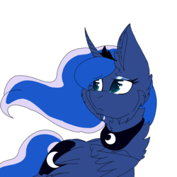 Size: 2560x2560 | Tagged: safe, artist:brokensilence, princess luna, alicorn, pony, g4, cheek fluff, chest fluff, ear fluff, ethereal mane, female, high res, jewelry, regalia, simple background, solo, transparent background