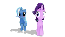 Size: 640x360 | Tagged: safe, artist:mmdkawaiiglimmery, starlight glimmer, trixie, pony, unicorn, g4, 3d, blushing, cute, female, mare, mmd, simple background, white background