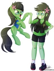 Size: 1600x2095 | Tagged: safe, artist:the-butch-x, oc, oc only, oc:prickly pears, human, pony, equestria girls, g4, commission, equestria girls-ified, fist bump, flower, flower in hair, glasses, human ponidox, nike, nike (brand), self ponidox, shoes, sneakers