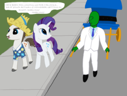 Size: 3048x2304 | Tagged: artist needed, safe, hondo flanks, rarity, oc, oc:anon, human, pony, g4, 4chan, carriage, clothes, dialogue, drawthread, eye contact, father and daughter, female, hat, high res, looking at each other, male, mare, necktie, open mouth, pants, rickshaw, shirt, shoes, smiling, speech bubble, stallion, straw hat, suit, unshorn fetlocks