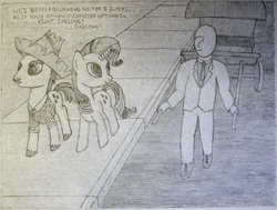Size: 1500x1134 | Tagged: artist needed, safe, hondo flanks, rarity, oc, oc:anon, human, pony, g4, 4chan, carriage, clothes, dialogue, drawthread, eye contact, father and daughter, female, hat, looking at each other, male, mare, monochrome, necktie, open mouth, pants, rickshaw, shirt, shoes, smiling, speech bubble, stallion, straw hat, suit, traditional art, unshorn fetlocks