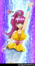 Size: 537x1000 | Tagged: safe, artist:clouddg, sour sweet, equestria girls, equestria girls specials, g4, my little pony equestria girls: dance magic, armpits, breasts, busty sour sweet, clothes, dancing, dress, female, human coloration, looking at you, ponytail, solo