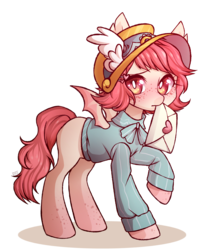 Size: 1539x1855 | Tagged: safe, artist:miioko, oc, oc only, bat pony, pony, clothes, female, freckles, hat, heart, letter, mare, mouth hold, solo