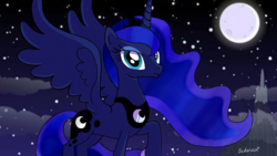 Size: 1280x720 | Tagged: safe, artist:leone di cielo, princess luna, pony, g4, female, moon, night, solo