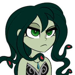 Size: 700x700 | Tagged: dead source, safe, artist:wubcakeva, oc, oc:medusa, gorgon, monster girl, equestria girls, g4, angry, animated, equestria girls-ified, fangs, female, gif, glowing eyes, medusa, simple background, solo, white background