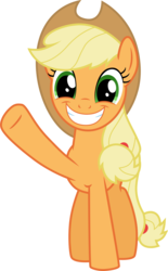Size: 2272x3665 | Tagged: safe, artist:tomfraggle, applejack, earth pony, pony, dragon quest, g4, applejack's hat, cowboy hat, female, hat, high res, looking at you, mare, raised hoof, simple background, smile and wave, smiling, solo, transparent background, vector, waving