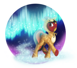 Size: 3397x3000 | Tagged: safe, artist:mindlesssketching, oc, oc only, oc:draft, earth pony, giraffe, pony, aurora borealis, clothes, costume, high res, kigurumi, male, simple background, solo, space, stallion, transparent background