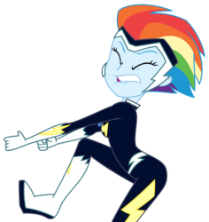 Size: 2925x3097 | Tagged: safe, artist:sketchmcreations, rainbow dash, zapp, equestria girls, equestria girls specials, g4, my little pony equestria girls: movie magic, boots, clothes, costume, eyes closed, female, high res, out of context, power ponies, shoes, simple background, solo, struggling, transparent background, vector
