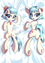 Size: 1000x1400 | Tagged: safe, artist:chaosangeldesu, coco pommel, earth pony, pony, g4, body pillow, body pillow design, butt, female, mare, on back, plot, solo, watermark