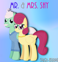 Size: 4081x4375 | Tagged: safe, artist:cyber-murph, gentle breeze, posey shy, pegasus, pony, g4, absurd resolution, clothes, duo, ear piercing, earring, facial hair, female, fluttershy's parents, glasses, group shot, husband and wife, jewelry, male, mare, moustache, necklace, piercing, ship:shys, signature, stallion, sweater
