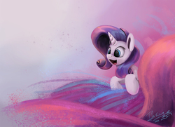Size: 1900x1377 | Tagged: safe, artist:insanerobocat, rarity, pony, unicorn, g4, abstract background, female, mare, smiling, solo