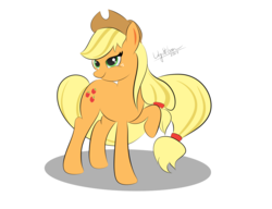 Size: 5000x3840 | Tagged: safe, artist:lilystilson, applejack, earth pony, pony, g4, female, hat, mare, ponytail, raised hoof, smiling, soft shading, solo, standing