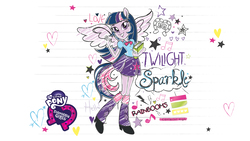 Size: 2560x1440 | Tagged: safe, twilight sparkle, equestria girls, g4, official, female, mlp club, my little pony logo, ponied up, sketch, solo, the rainbooms, twilight sparkle (alicorn), wallpaper